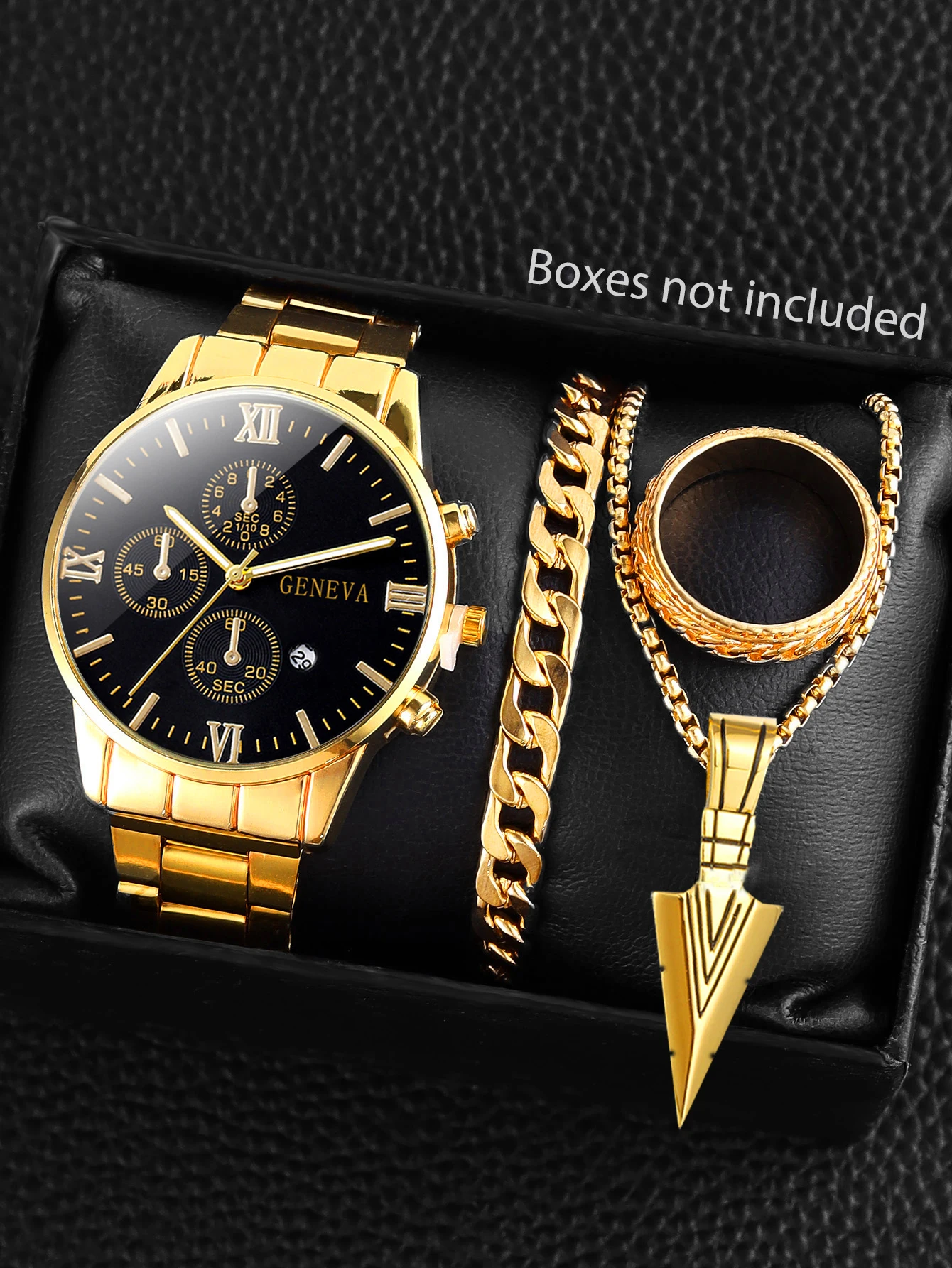 Smartwatch Ring Watches - 2. Fashion Men Gold‑Tone Business Wristwatch
